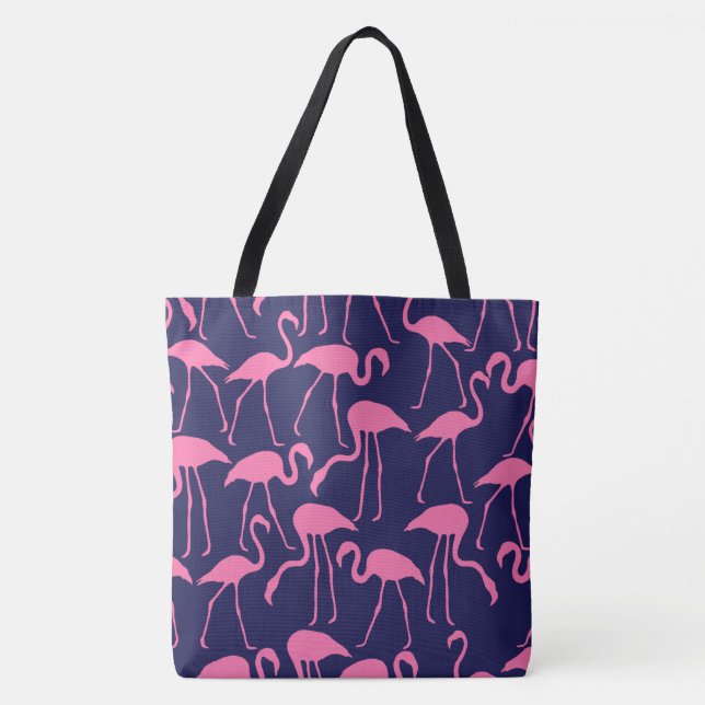 Navy and Pink Flamingo Pattern Tote Bag (Front)