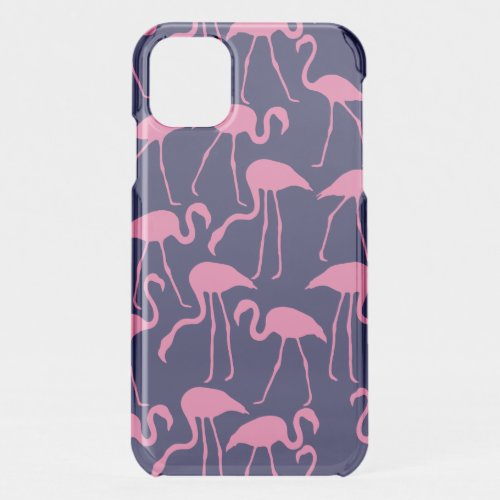 Navy and Pink Flamingo Pattern iPhone 11 Case