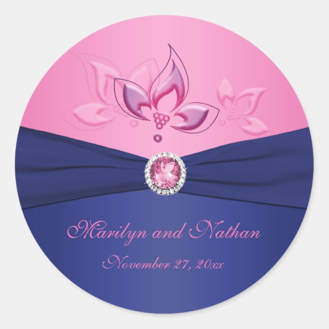 Navy and Pink Floral 1.5" Round Sticker (Front)