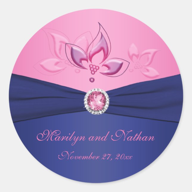 Navy and Pink Floral 1.5" Round Sticker (Front)