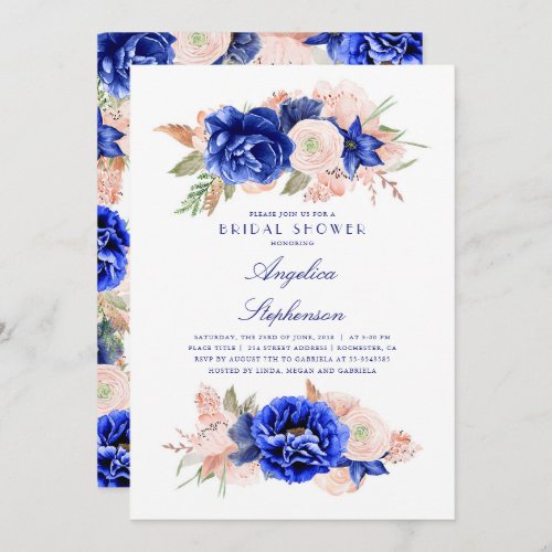 Navy and Pink Floral Elegant Bridal Shower Invitation