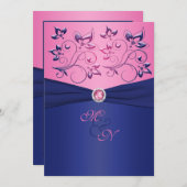 Navy and Pink Floral Monogrammed Invitation (Front/Back)