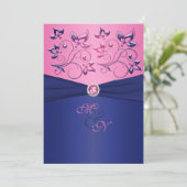 Navy and Pink Floral Monogrammed Invitation (Standing Front)