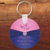 Navy and Pink Floral Monogrammed Keychain (Front)