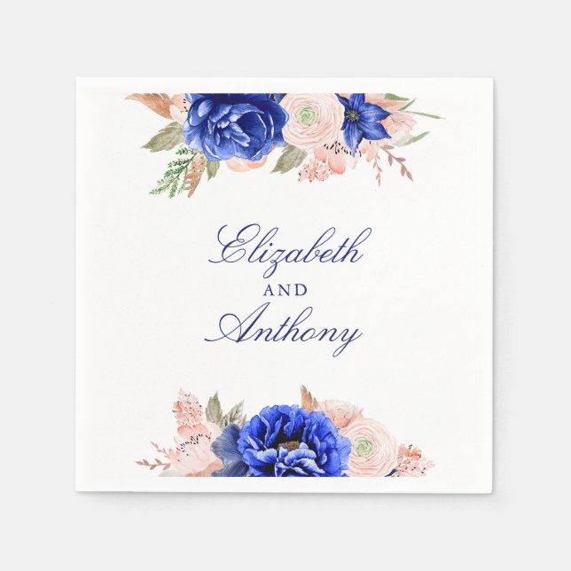 Navy and Pink Floral Napkins (Front)