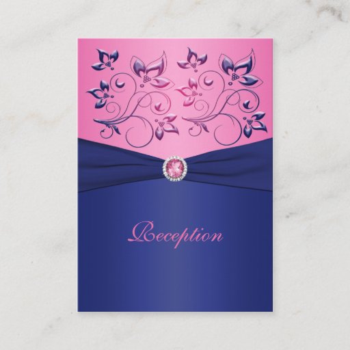 Customizable Navy and Pink Floral Reception Card Business Card