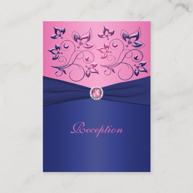 Navy and Pink Floral Reception Card (Front)
