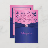 Navy and Pink Floral Reception Card (Front/Back)