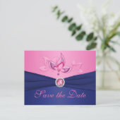 Navy and Pink Floral Save the Date Postcard (Standing Front)