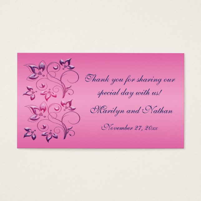 Navy and Pink Floral Wedding Favor Tag (Front)