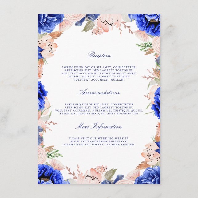 Navy and Pink Floral Wedding Information Guest Enclosure Card (Front)