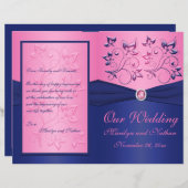 Navy and Pink Floral Wedding Program (Front/Back)