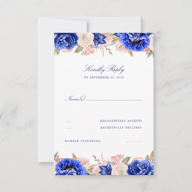 Navy and Pink Floral Wedding RSVP (Front)