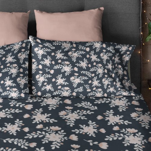 Navy And Pink Flowers Floral Pattern  Cute Floral Pillow Case