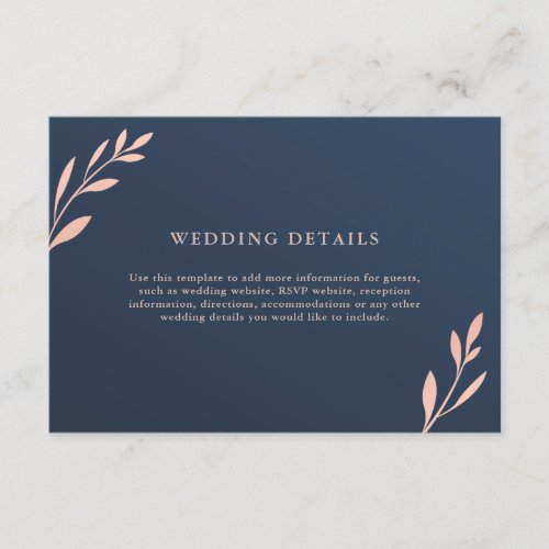 Navy and Pink Foliage Details Enclosure Card