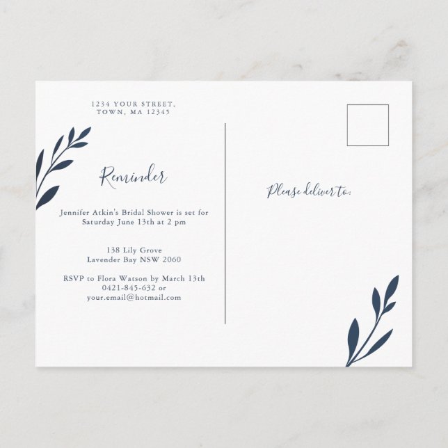 Navy and Pink Foliage Reminder RSVP Card (Back)
