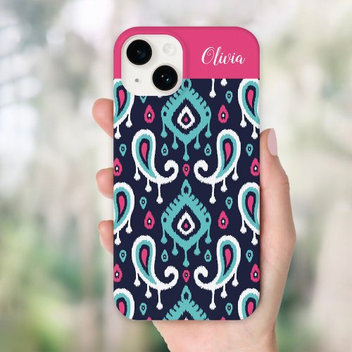 Navy and Pink Ikat Paisley Monogram Case_Mate iPhone 14 Case