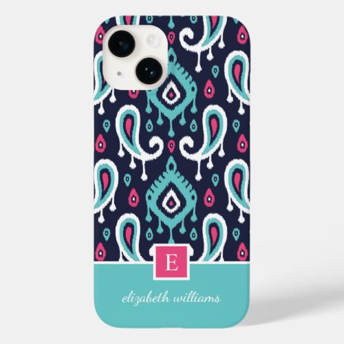 Navy and Pink Ikat Paisley Monogram Case_Mate iPhone 14 Case