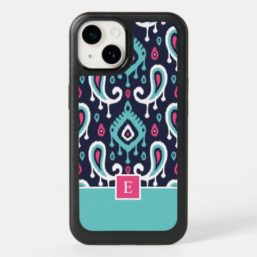 Navy and Pink Ikat Paisley Monogram OtterBox iPhone 14 Case