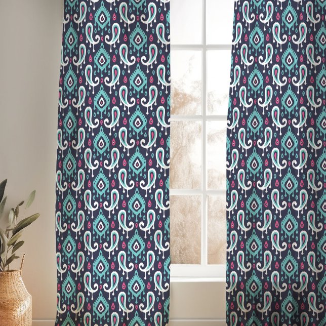 Navy and Pink Ikat Paisley Sheer Curtains (Creator Uploaded)