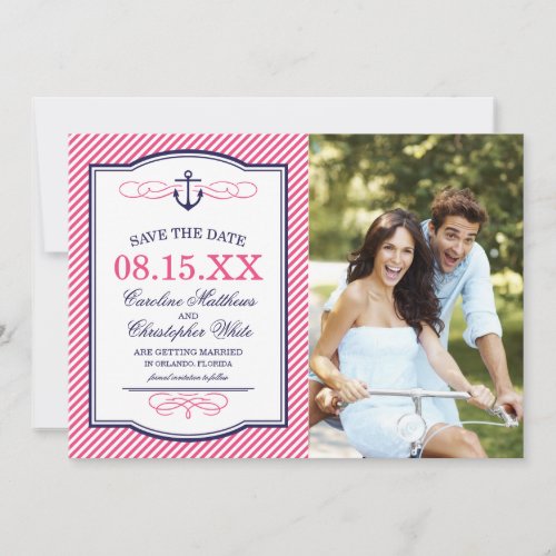 Navy and Pink Nautical Anchor Photo Save the Date