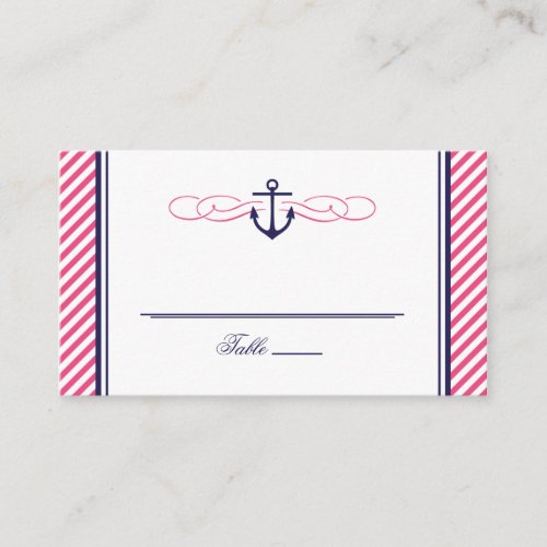 Navy and Pink Nautical Anchor Wedding Escort Card Business Card