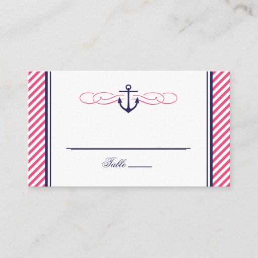 Customizable Navy and Pink Nautical Anchor Wedding Escort Card Business Card