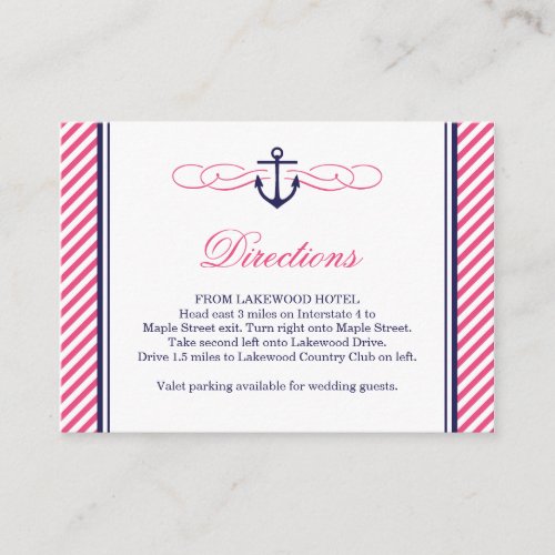 Navy and Pink Nautical Anchor Wedding Insert Cards Business Card