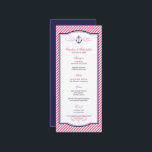 Navy and Pink Nautical Anchor Wedding Menu Card<br><div class="desc">Preppy modern wedding dinner menu card design with a nautical anchor graphic and elegant calligraphy scroll flourishes on a trendy diagonal stripe pattern background. Click the CUSTOMIZE IT button to customize fonts,  move text around and create your own unique one-of-a-kind invitation design.</div>