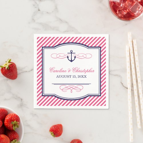 Navy and Pink Nautical Anchor Wedding Monogram Napkins