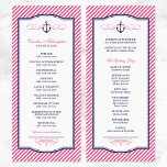 Navy and Pink Nautical Anchor Wedding Program<br><div class="desc">Preppy modern wedding ceremony program card design with a nautical anchor graphic and elegant calligraphy scroll flourishes on a trendy diagonal stripe pattern background. Click the CUSTOMIZE IT button to customize text and fonts,  move text around and create your own unique one of a kind wedding program design.</div>