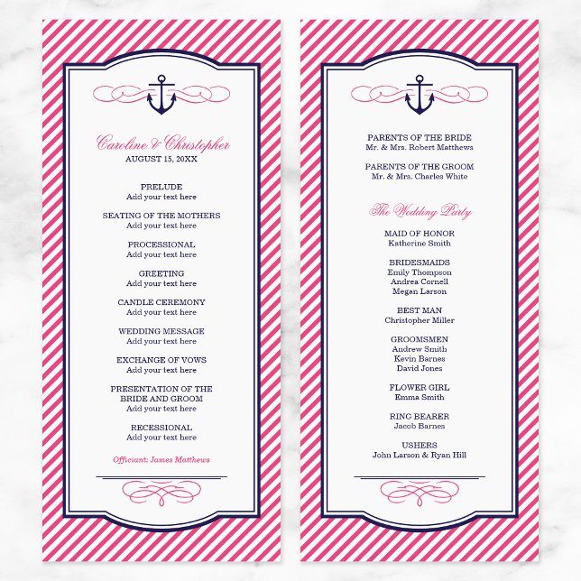 Navy and Pink Nautical Anchor Wedding Program (Creator Uploaded)