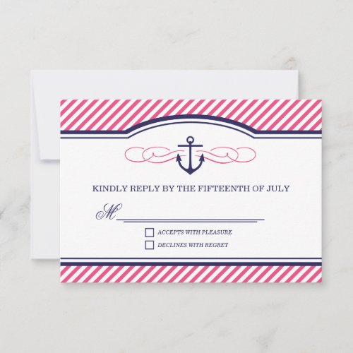 Navy and Pink Nautical Anchor Wedding RSVP Card