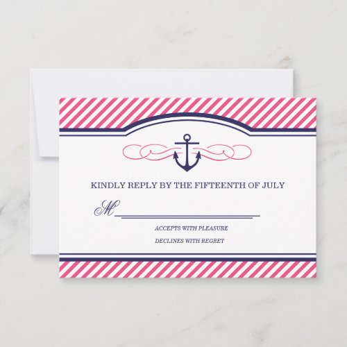 Navy and Pink Nautical Anchor Wedding RSVP Card