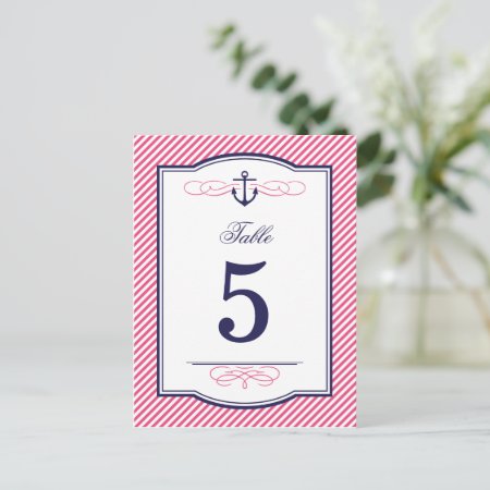 Navy And Pink Nautical Wedding Table Number Cards