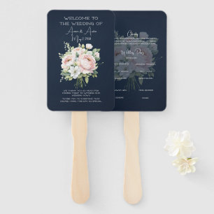 Navy and Pink Peony Wedding  Hand Fan