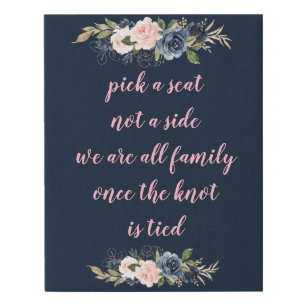 navy and pink pick a seat wedding sign