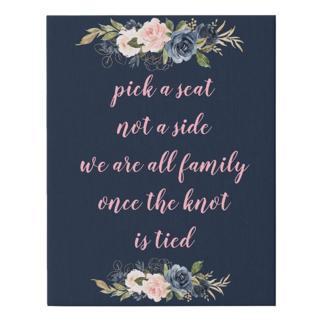 navy and pink pick a seat wedding sign (Front)