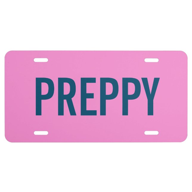 Navy and Pink Preppy License Plate (Front)