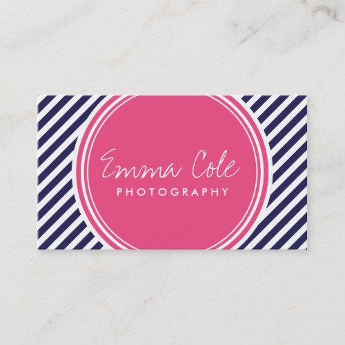 Navy and Pink Preppy Stripes Business Card