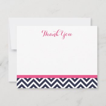 Navy And Pink Simple Chevron Thank You Note Cards by jenniferstuartdesign at Zazzle