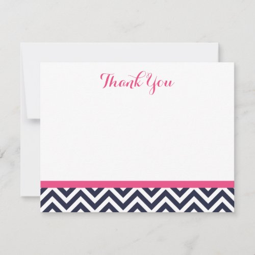 Navy and Pink Simple Chevron Thank You Note Cards