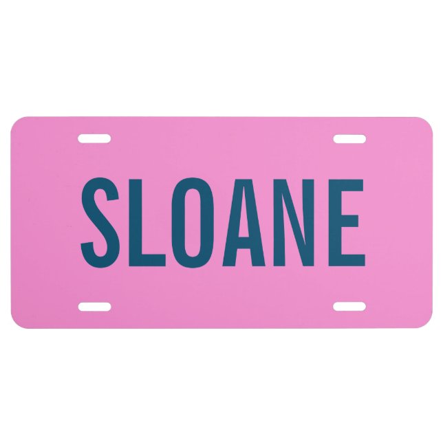 Navy and Pink Sloane License Plate (Front)