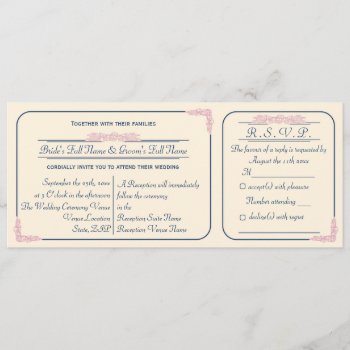 Navy And Pink Ticket Wedding Invitation With Rsvp by Truly_Uniquely at Zazzle
