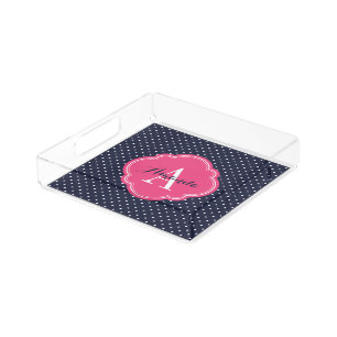 Navy and Pink Tiny Dots Monogram Acrylic Tray