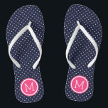 Navy and Pink Tiny Dots Monogram Flip Flops<br><div class="desc">Custom printed flip flop sandals with a cute girly polka dot pattern and your custom monogram or other text in a circle frame. Click Customize It to change text fonts and colors or add your own images to create a unique one of a kind design!</div>