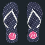 Navy and Pink Tiny Dots Monogram Flip Flops<br><div class="desc">Custom printed flip flop sandals with a cute girly polka dot pattern and your custom monogram or other text in a circle frame. Click Customize It to change text fonts and colors or add your own images to create a unique one of a kind design!</div>