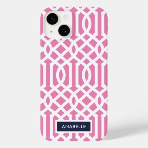 Navy and Pink Trellis Monogram Case_Mate iPhone 14 Case