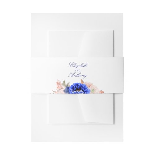 Navy and Pink Watercolor Flowers Wedding Invitation Belly Band