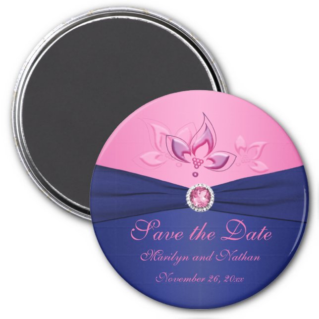 Navy and Pink Wedding Favor Magnet (Front)